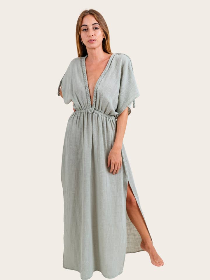 Sage Green Sun Maxi Dress – Boho Grecian Style for Tropical for wholesale by Mayense