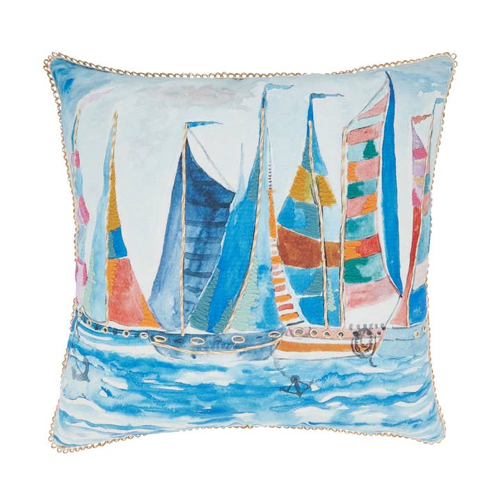 Charming Outdoor Sail Boats Pillow for wholesale by Saro Lifestyle