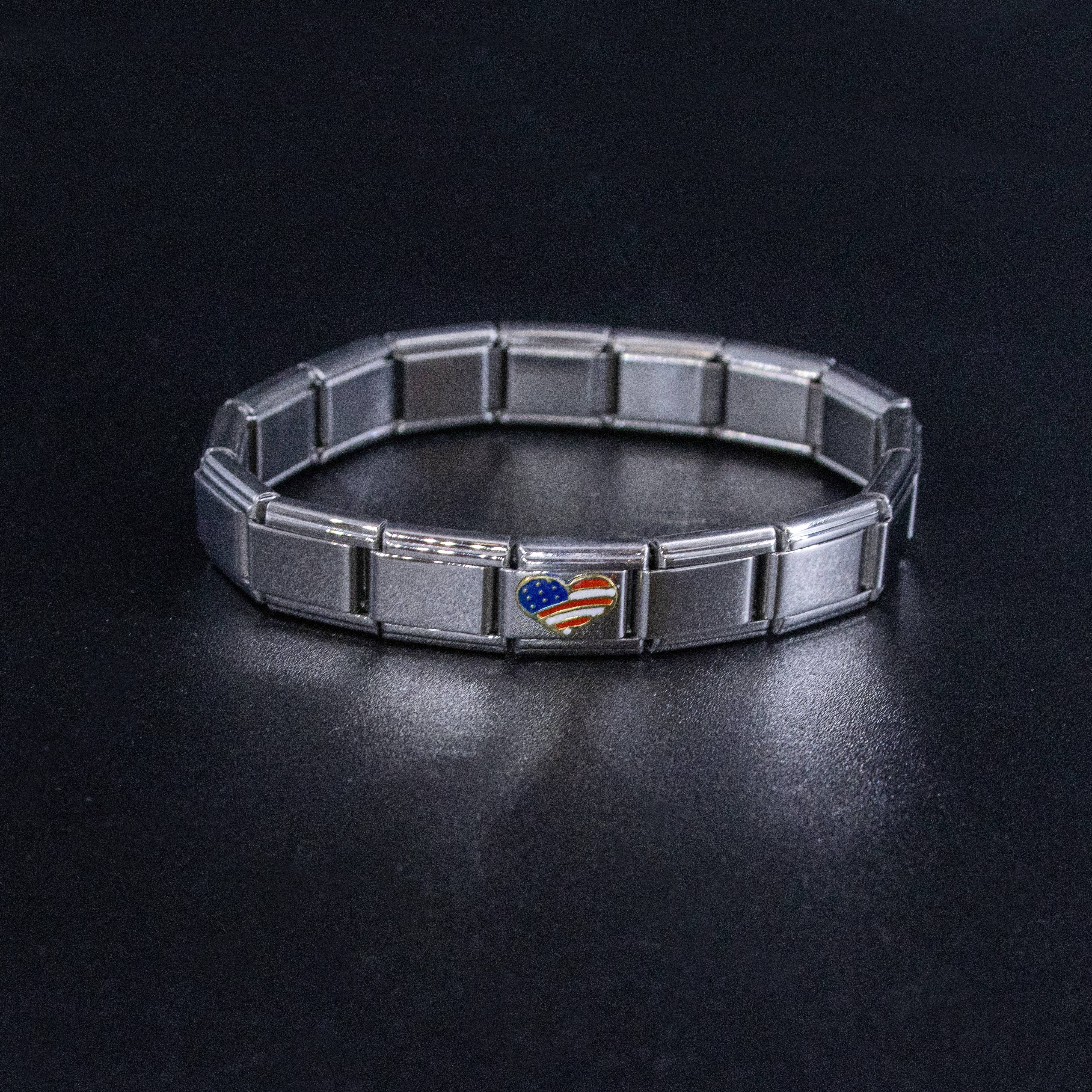 Natalia - Wholesale Individual Charm/Pendant - Italian Charms - USA Heart Flag, 9mm Enamel Bracelet Links2