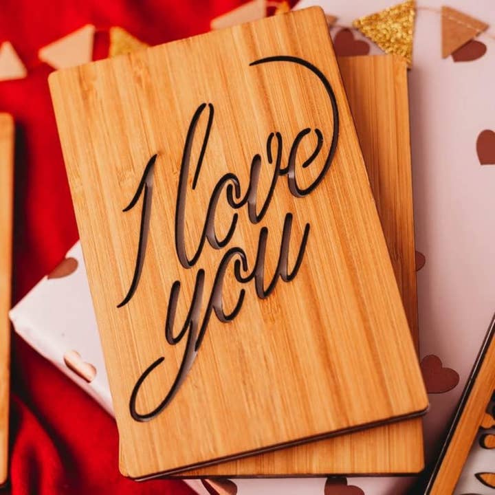 Cartões de Dia dos Namorados em Bambu Artesanais | I Love You Cursive por atacado de Heartspace Cards