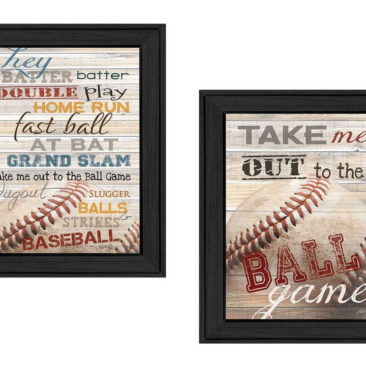 "Baseball Collection" 2-Piece Vignette, Black Frame for wholesale by Trendy Decor 4U
