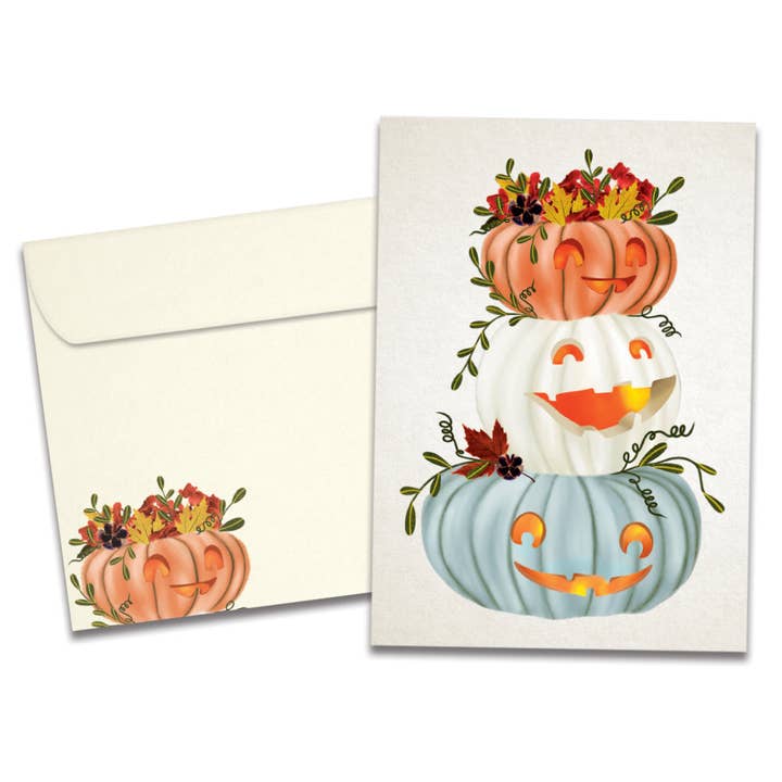 Stacked Jack-O-Lanterns Thanksgiving SKU 22535 for wholesale by Tree-Free Greetings