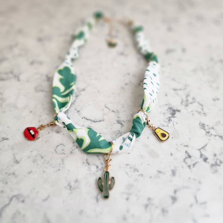 Scarf Necklace with Whimsical Charms for wholesale by Silfra Designs