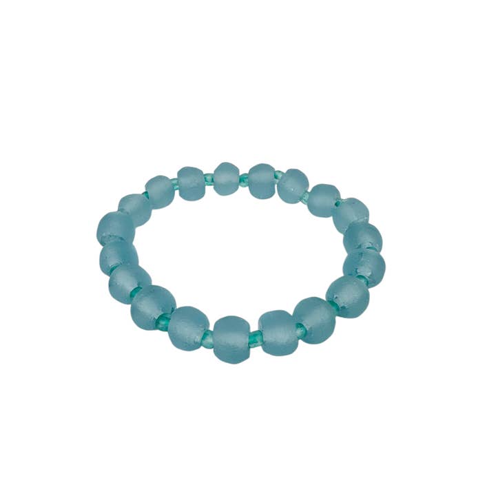 Recycled Sea Beach Glass Stretch Bracelet - Light Blue for wholesale by Maka Imports