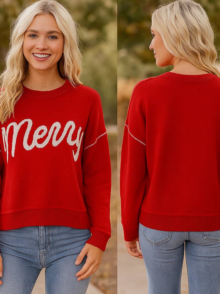 W8428 – Pull de Noël "Joyeux" pour la vente par Ashley’s Clothing Design Inc.