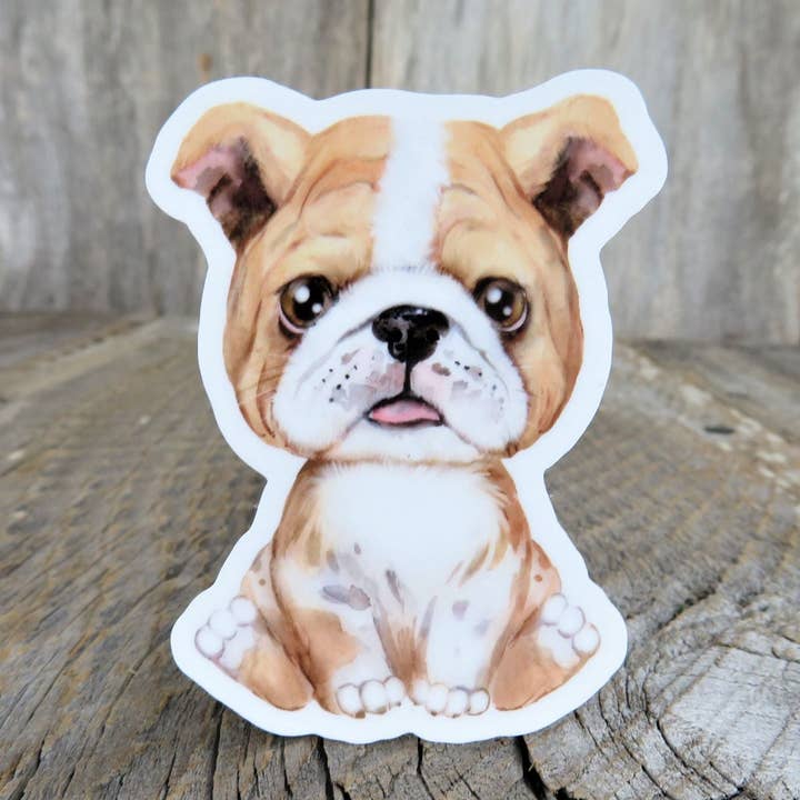 Autocolante de Cachorro Bulldog Inglês Castanho Branco a Cores Desenho Animado Impermeável para Amantes de Cães para Carro Garrafa de Água Portátil por atacado de Kirk's Krafts