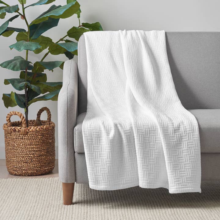 Throw Blanket- Cotton Basketweave, Size Options for wholesale by Arkwright Home