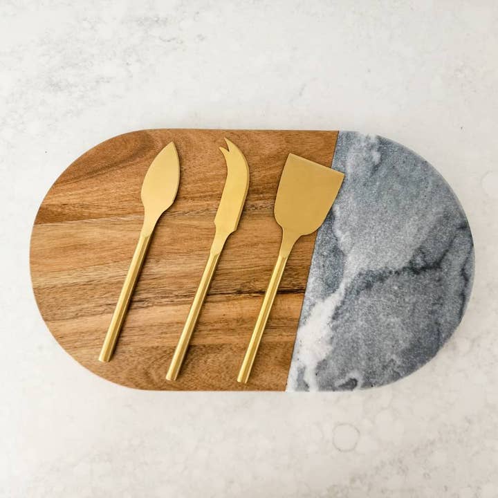 CLINQ - Wholesale Cheese Spreader - Gold 3 Piece Cheese Knife Set