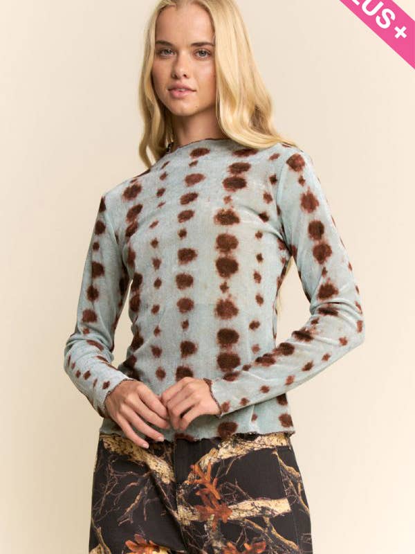 Davi & Dani - Wholesale Knit Top - Women's - PLUS MESH TIE DYE LONG SLEEVE TOP1