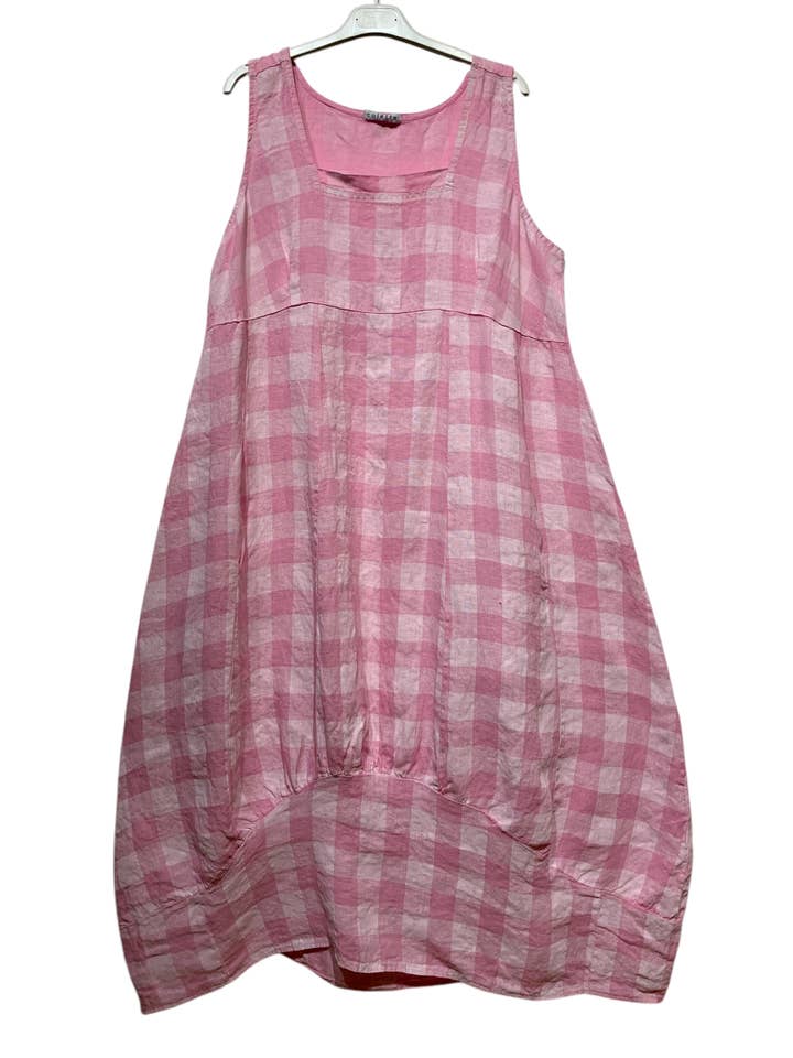 LINEN & COTTON HOUSE - Wholesale Dress β Women's - LINEN DRESS WITH POCKETS, GINGHAM CHECK PATTERN 3229