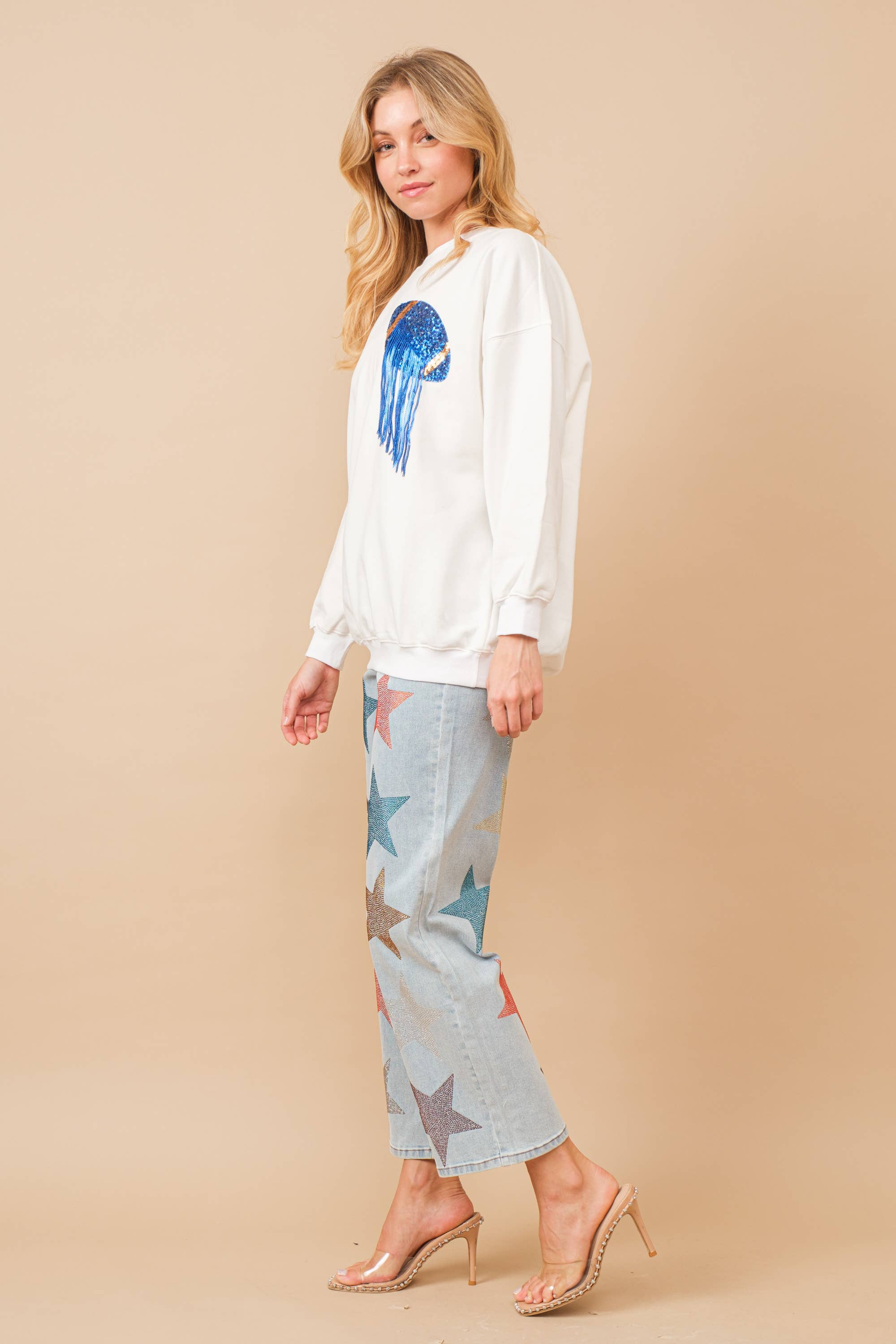 Blue B - Wholesale Sweatshirt - Women's - 34253T - Fleece Terry Football Sequin Fringe Sweatshirt5