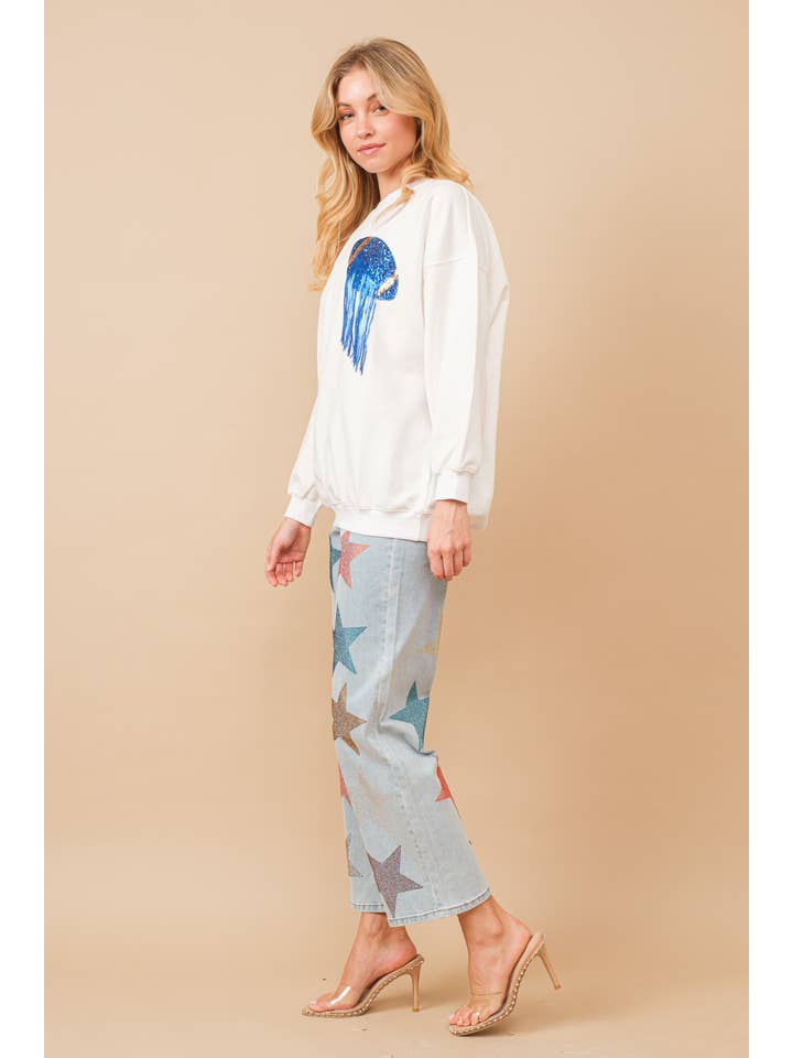 Blue B - Wholesale Sweatshirt - Women's - 34253T - Fleece Terry Football Sequin Fringe Sweatshirt5