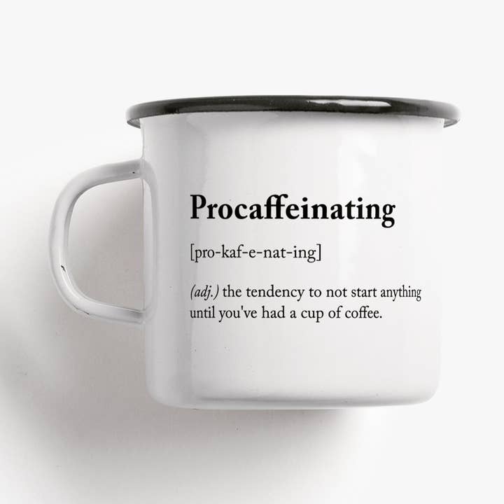 Enamel mug/Procaffeinating for wholesale by typealive
