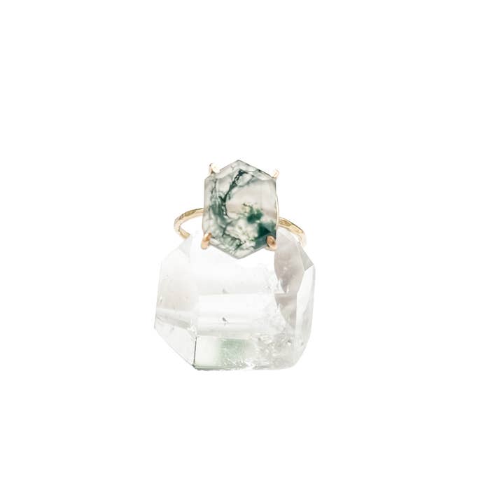 Moss Agate Large Hexagon Ring and other Purchase Wholesale moss agate ring. Free Returns & Net 60 Terms on Faire trending on Faire.