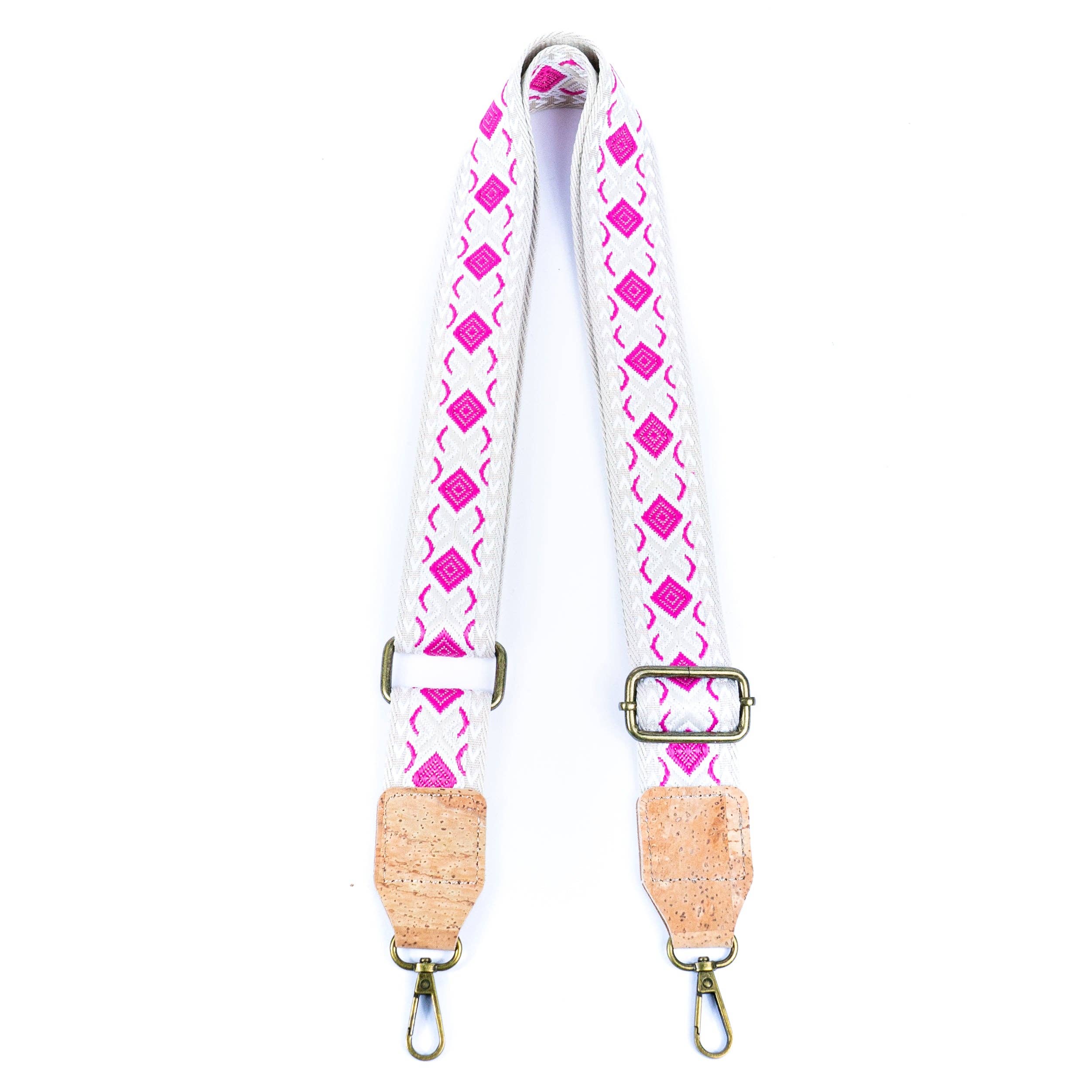 Meninas Bonitas Cork – wholesale Väskremmar – Dam – Bohemisk randig bärrem med kork och antik bronsdetalj L-10671