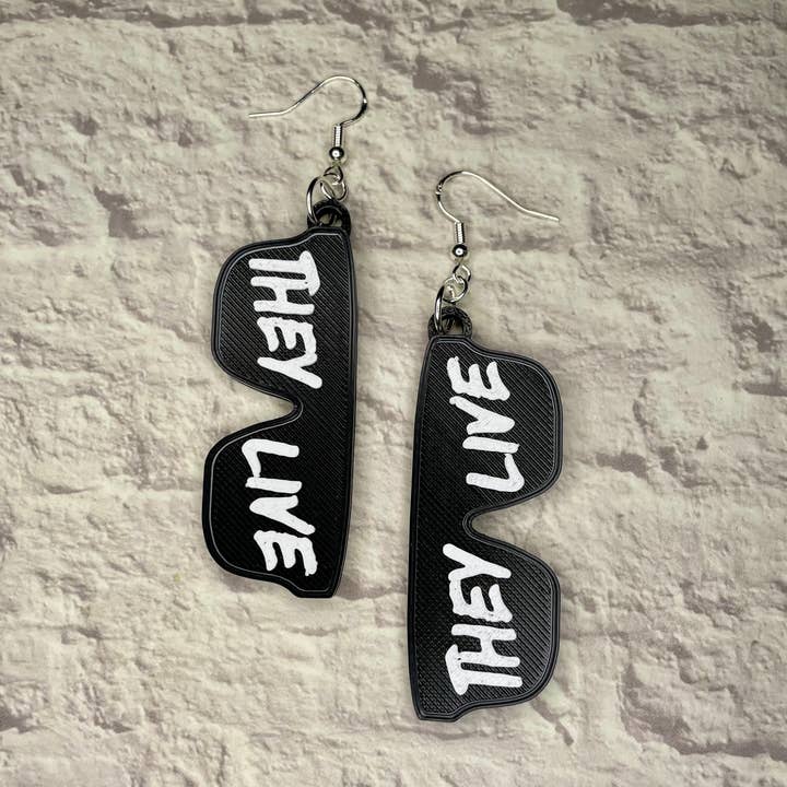 Cryptid Craft Studio - Wholesale Dangle Earrings - They Live Sunglasses Horror Statement Earrings 3D Printed0