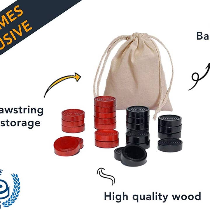 Wood Expressions - Wholesale Board Game - Wood Backgammon Pieces with Cloth Pouch - Red & Black15