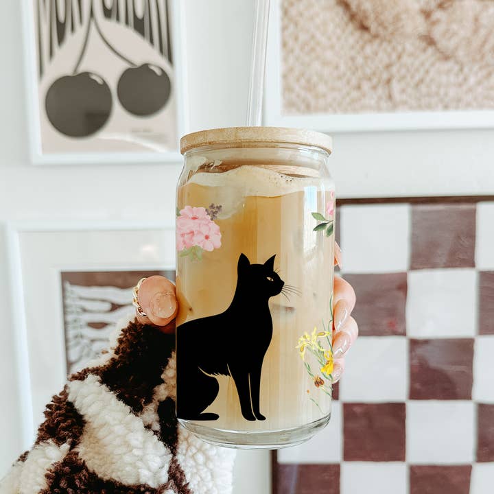 Gato Flores Vaso de Cristal 3 opciones Tapa de Bambú y Pajita de Cristal para venta al por mayor de the cute cloud