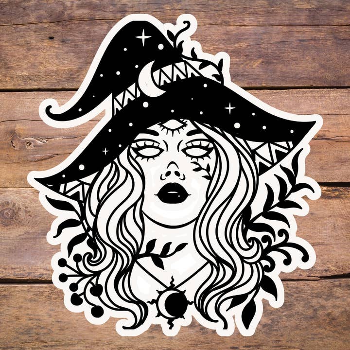 Autocollant esthétique Witch Glossy pour ordinateur portable et carnet de notes Halloween pour la vente par True North Bazaar