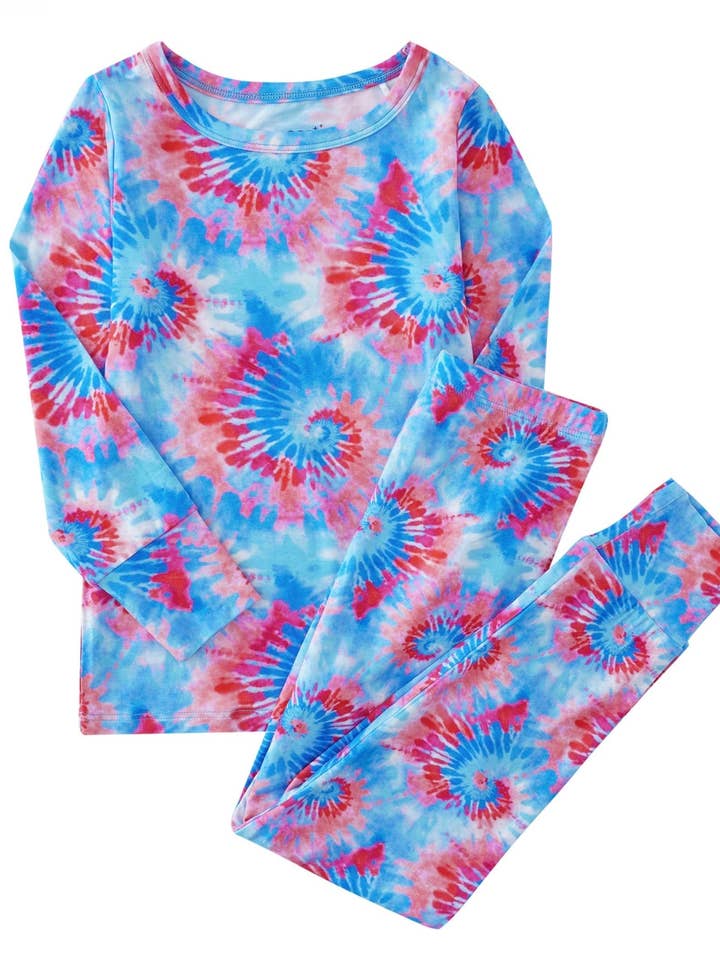 PoshTOT Red and Blue Tie-Dye 2 Piece PJ Set for wholesale by Charlie's Project Kids