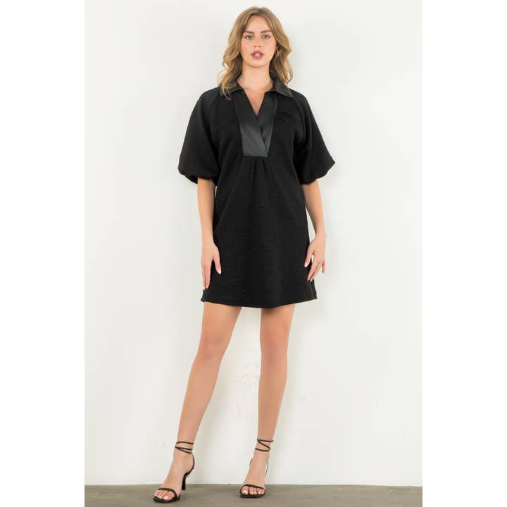 NERO Abito midi testurizzato con maniche a sbuffo in vendita all'ingrosso su Faire2