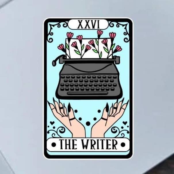 Adesivo in vinile da 2,5" Carta dei Tarocchi dello Scrittore per la vendita all'ingrosso da parte di Fable and Flame Co.