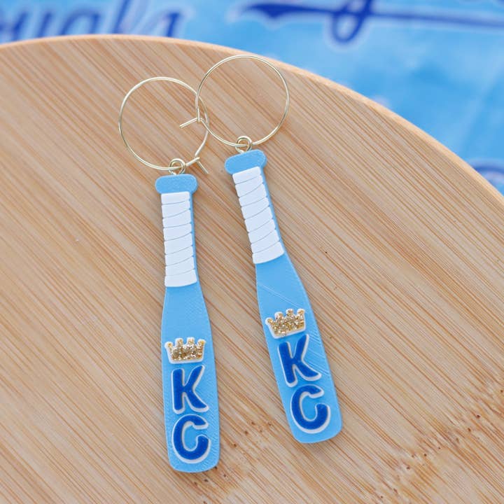 Handcrafted 3D Printed Earrings- KC Baseball Bat for wholesale by Ivy Lena