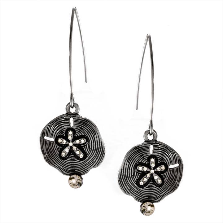 Flower Pave - V Wires Stainless Steel Hook Earring for wholesale by Bijoux Desert