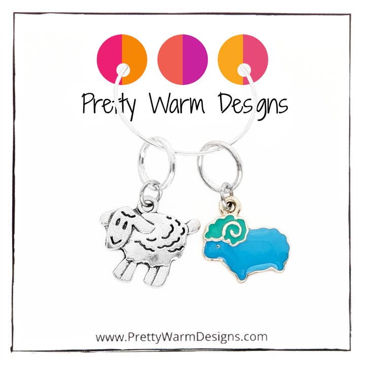 Blue Sheep + Silver Lamb Duo Stitch Markers for Knitting for wholesale by Pretty Warm Designs