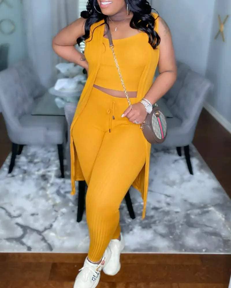 Fashion Combination - Wholesale Top & Pant Set (NOT Loungewear) - Women's - Solid Color Ribbed Knit Two-Piece Set for Women3