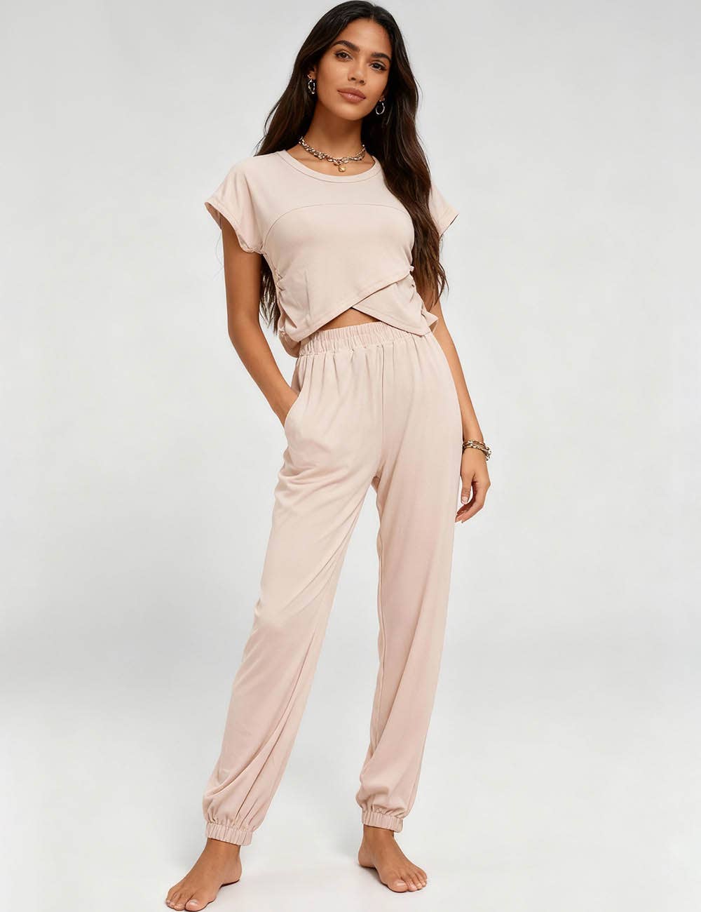 Sweetkama - Wholesale Lounge Set - Women's - Ladies Solid Color Crop Top and Pants Set SKST3797