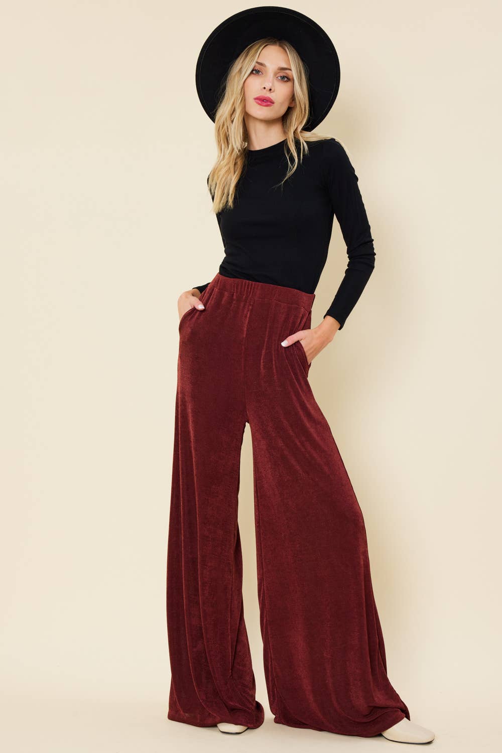 FSL Apparel - Wholesale Pants - Women's - SP7053 - WIDE LEG LONG PANTS WITH ELASTIC WAIST BAND0