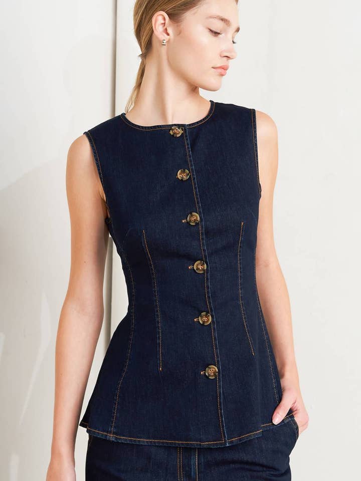 A denim vest - FJ1288B for wholesale by FLYING TOMATO