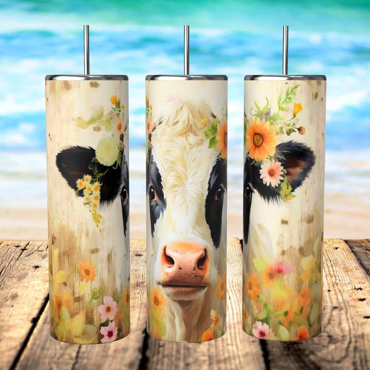 BLACK AND WHITE COW TUMBLER for wholesale by Mama’s Grit and Grace