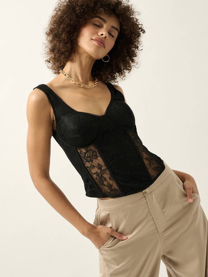 Débardeur corset uni en dentelle florale pour la vente par Promesa USA