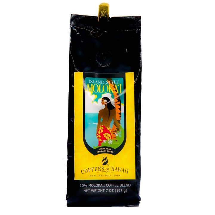 Hawaiian King Candies - Wholesale Coffee beans - Moloka'i Med Dark Roast Whole Bean 7oz /12