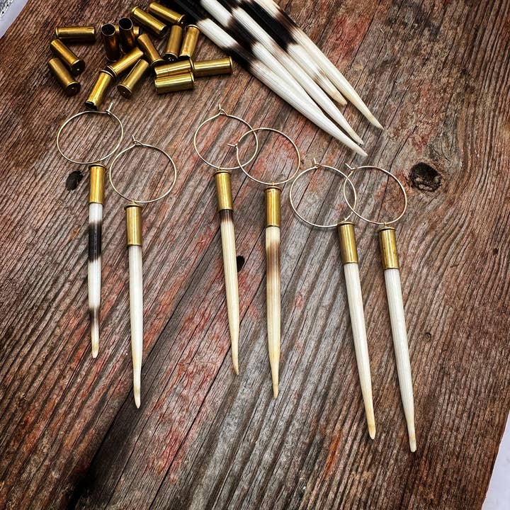 MergingMetals - Wholesale Dangle Earrings - Yellowstone Porcupine Quill & Brass Casing Earrings-Light