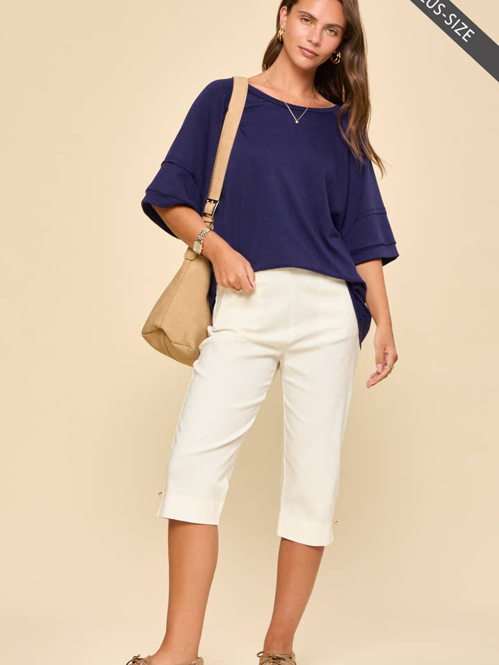 PLUS SIZE Raw Edge Terry Knit Top for wholesale by Dear Scarlett