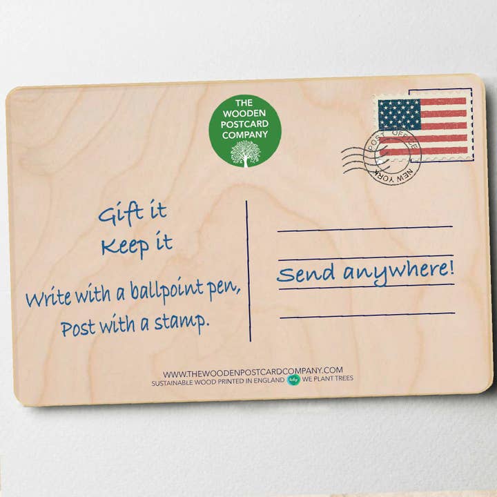 THE WOODEN POSTCARD COMPANY - Wholesale Everyday Greeting Card - PINK LOBSTER sustainable wood card, wood magnet USA