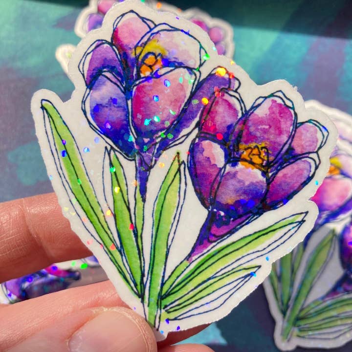 Pegatina azafrán púrpura acuarela pintada a mano para venta al por mayor de stickersbyjodi