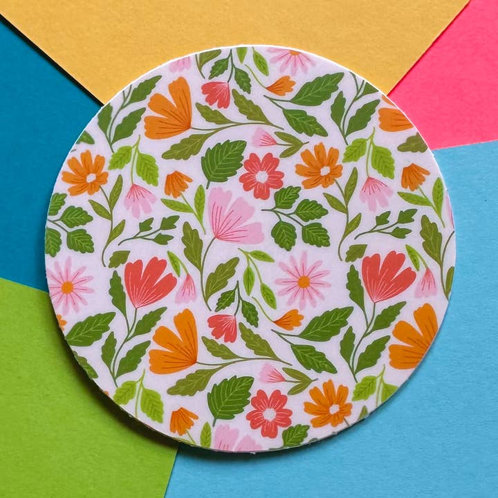 Autocollant circulaire floral estival pour la vente par Ellie Jean Art