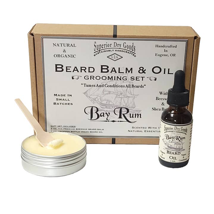 Bay Rum Beard Balm & Oil Gift Set | Handcrafted | Natural for wholesale by Superior Dry Goods