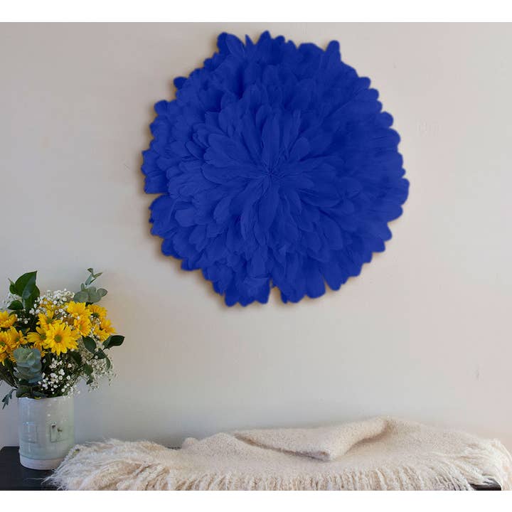 Unique Decorative Feather Wall Art Inspired by African JuJu Hats - Navy for wholesale by Zucker Feather Products