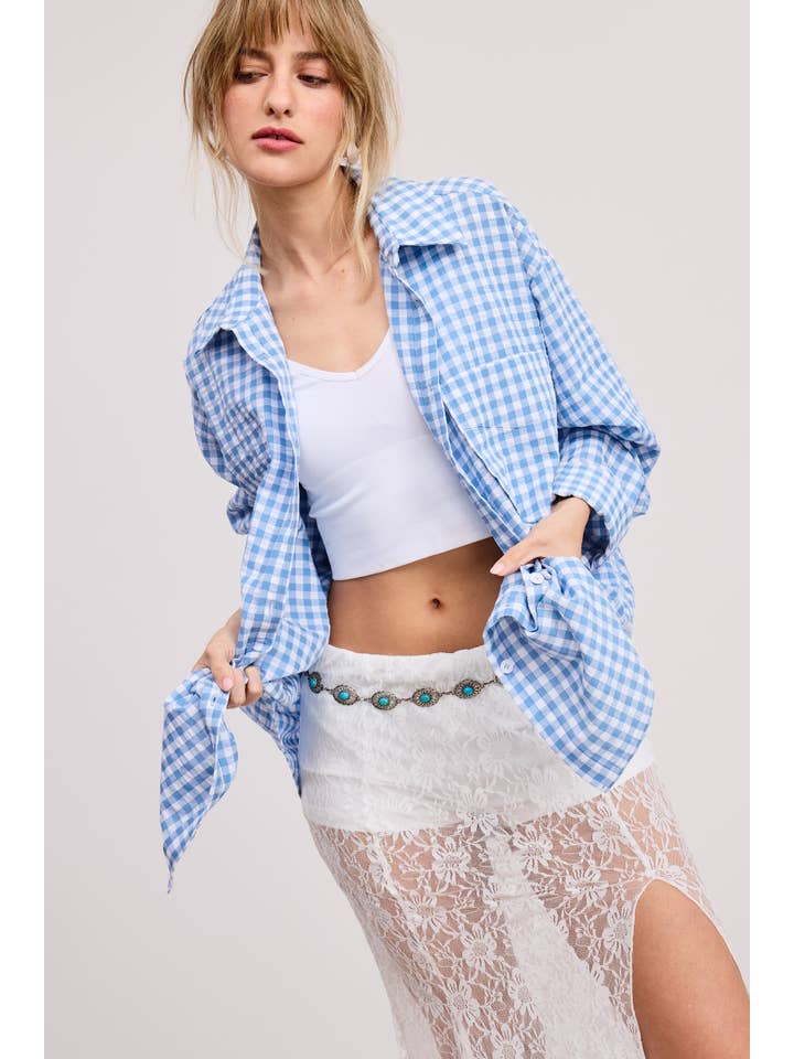 Mimosa - Wholesale Button Down Shirt - Women's - Oversized Gingham Button Down Shirt23