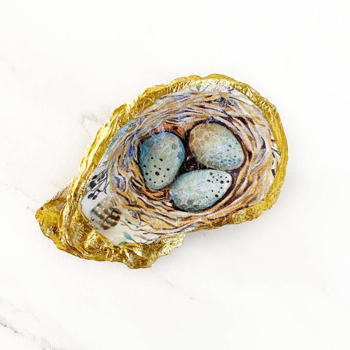 Adori Designs - Wholesale Jewelry Dish - Robin's Egg Decoupage Oyster Shell Trinket Ring Dish2
