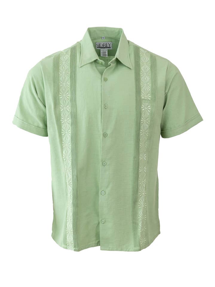 SIDREY – Engroshandel Skjorte med buttondown – Mænd – SIDREY Mænds mexicanske Guayabera Guayamisa Skjorte - Fern Green2