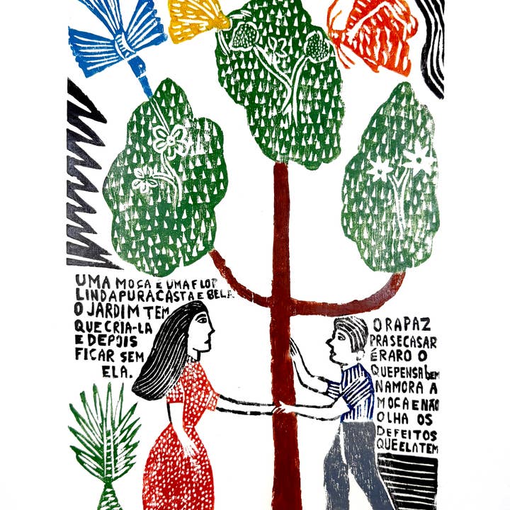 Lg. Borges Woodblock Print,"Namoro do Matuto" #86, Brazil for wholesale by Tesoros Trading Company