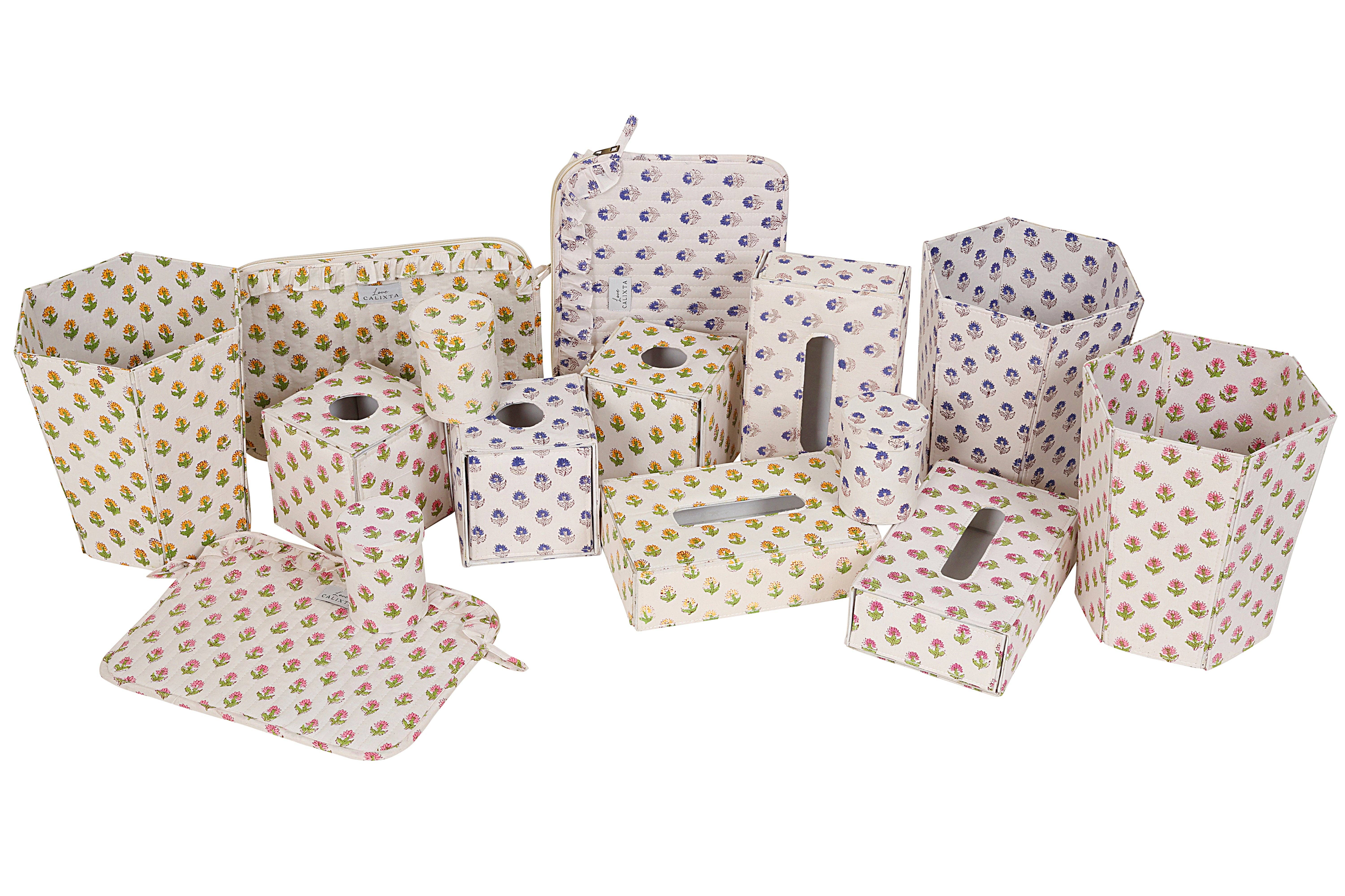 Love Calixta – wholesale Rubbish can/Rubbish bin – Blue Floral Paper Waste Bin1