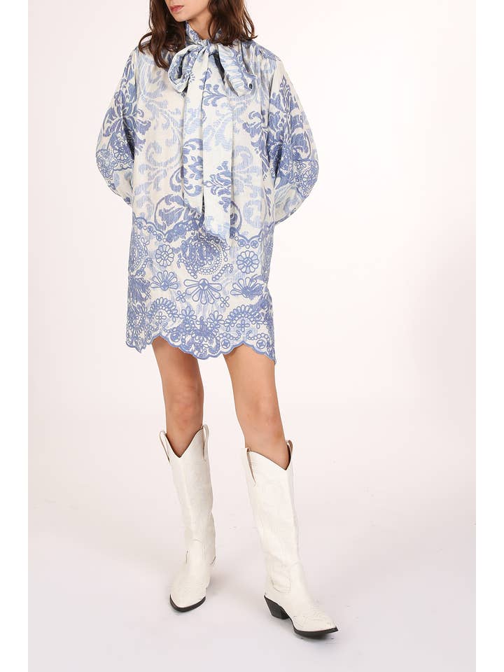 Beulah Style - Wholesale Dress - Women's - Abstract Floral Paisley Print Bowtie Mini Dress QC3155