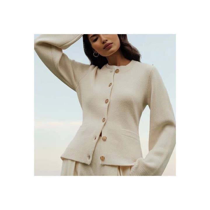 Solid Color Round Neck Cardigan Sweater for wholesale by UZ Wholesale Store